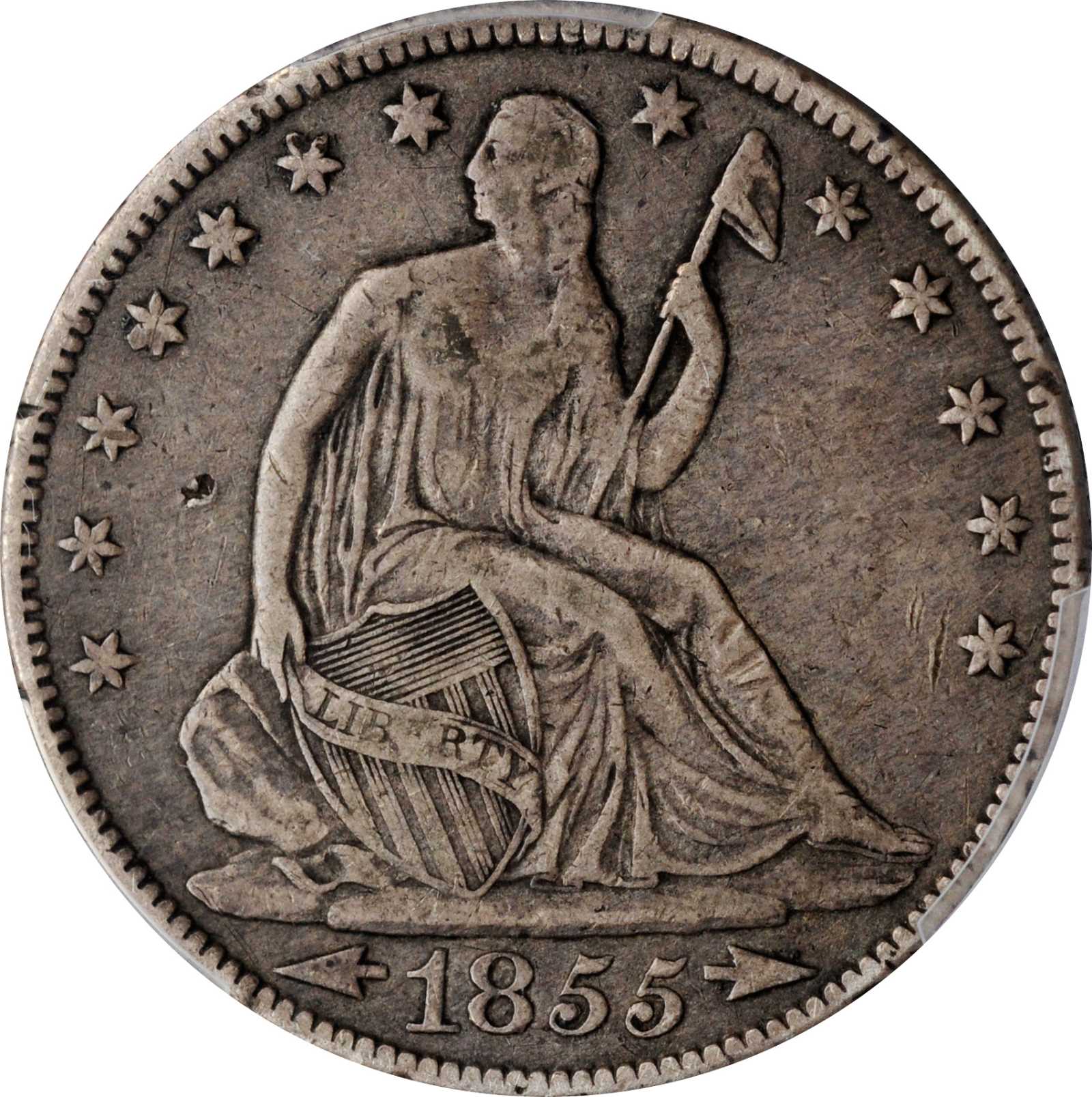 image for: 1855/54 Liberty Seated Half Dollar. Arrows. WB-102, FS-301. Fine-15 (PCGS).