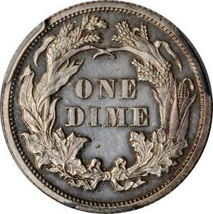 image for: 1867 Liberty Seated Dime. Fortin-103. Rarity-5. Repunched Date. Proof-61 (PCGS).