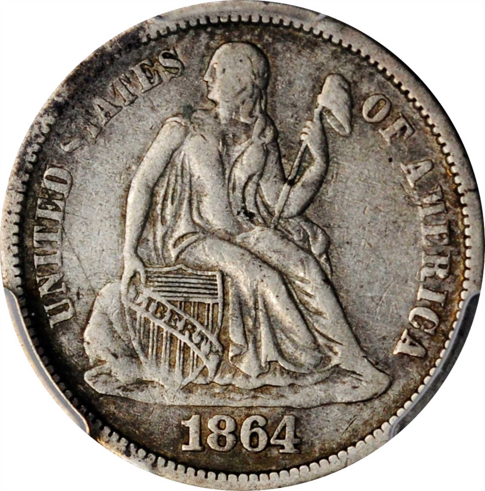 image for: 1864-S Liberty Seated Dime. Fortin-101, the only known dies. Rarity-3. VF-30 (PCGS).
