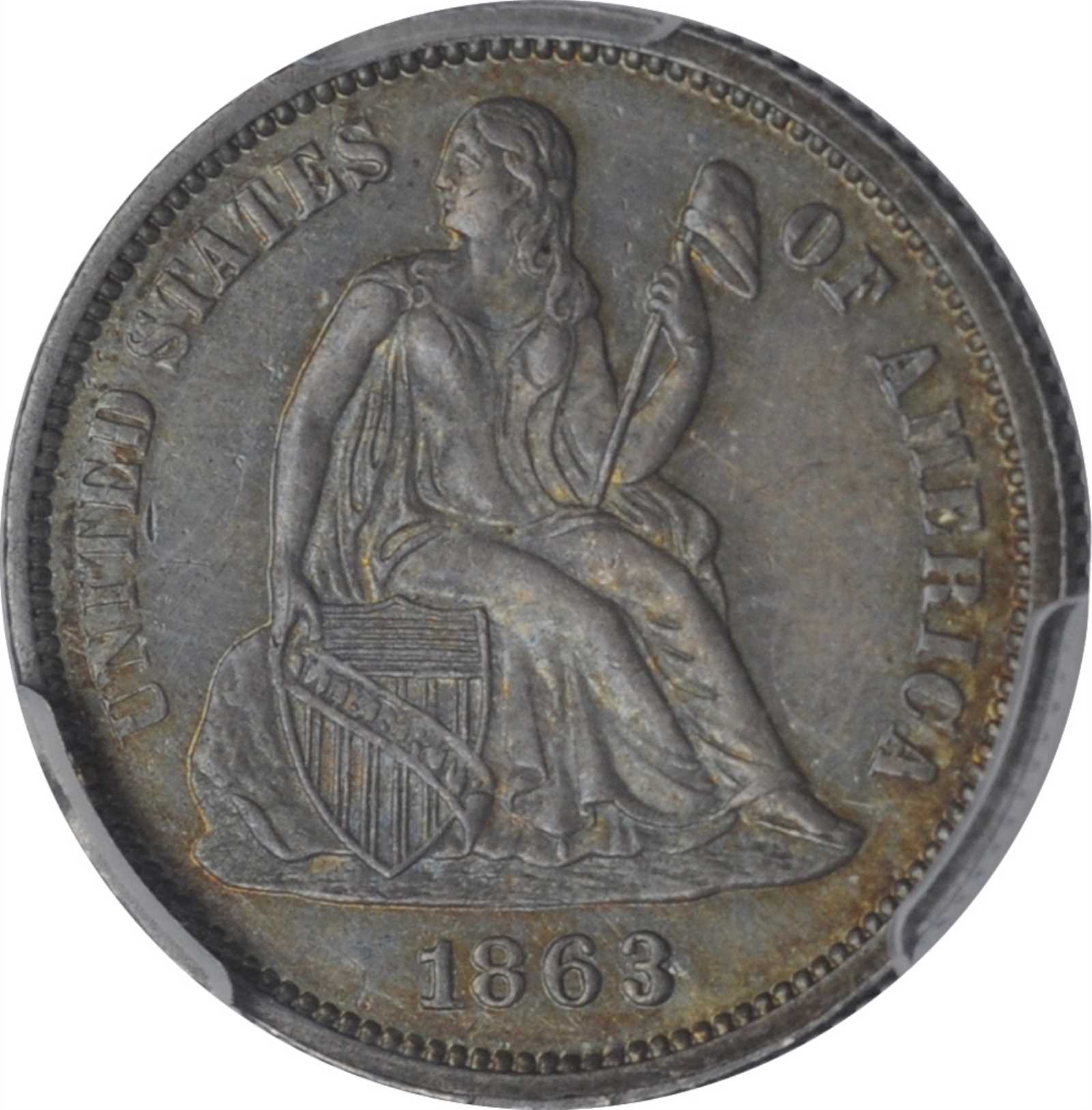 image for: 1863 Liberty Seated Dime. Proof-58 (PCGS).