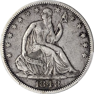 image for: 1848 Liberty Seated Half Dollar. WB-17. Rarity-3. VF-20 (PCGS).