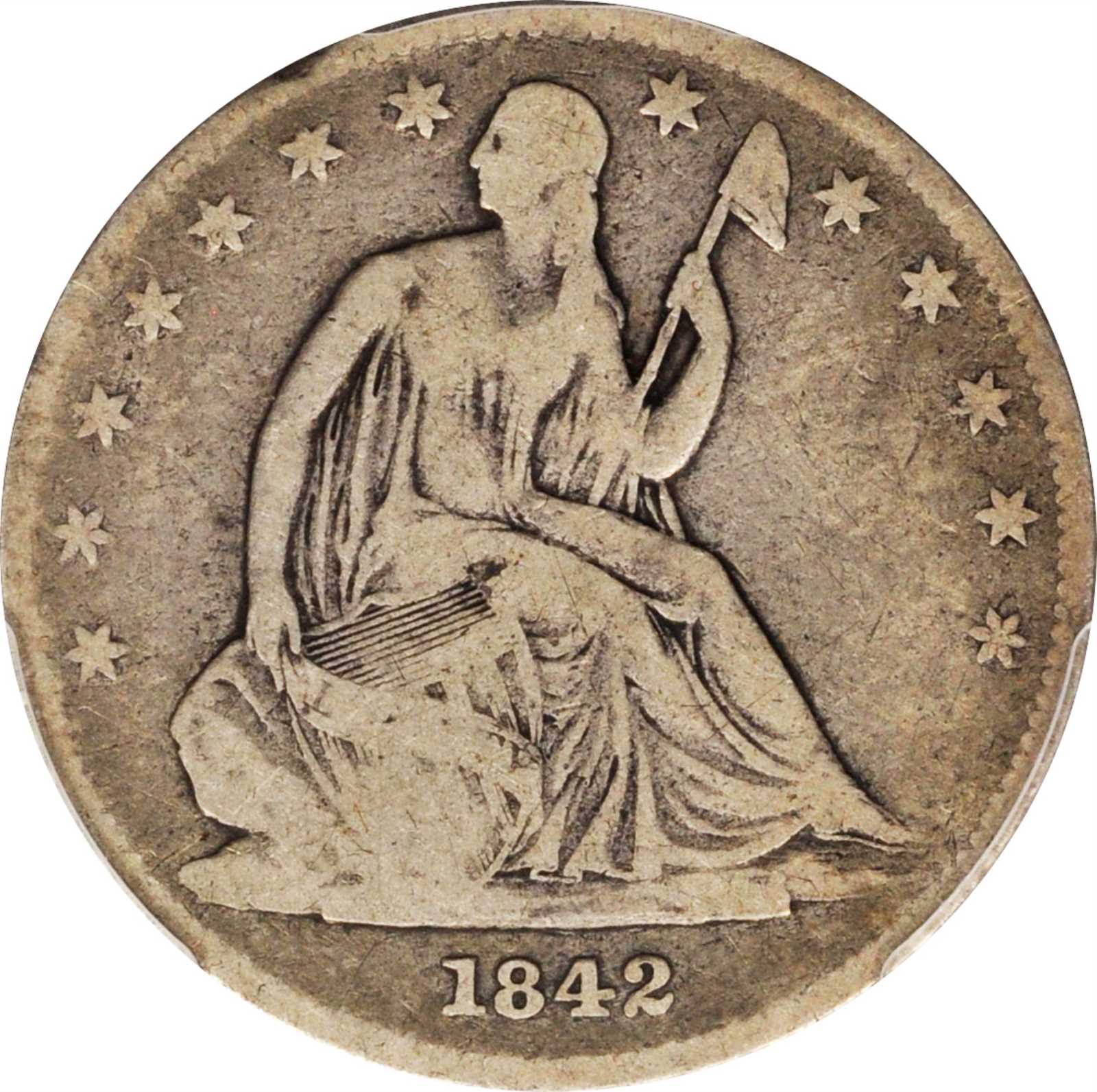 image for: 1842-O Liberty Seated Half Dollar. WB-1. Rarity-5. Small Date, Small Letters (a.k.a. Reverse of 1839). VG-8 (PCGS).