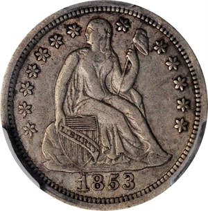 image for: 1853 Liberty Seated Dime. No Arrows. Fortin-102. Rarity-5. VF-35 (PCGS).
