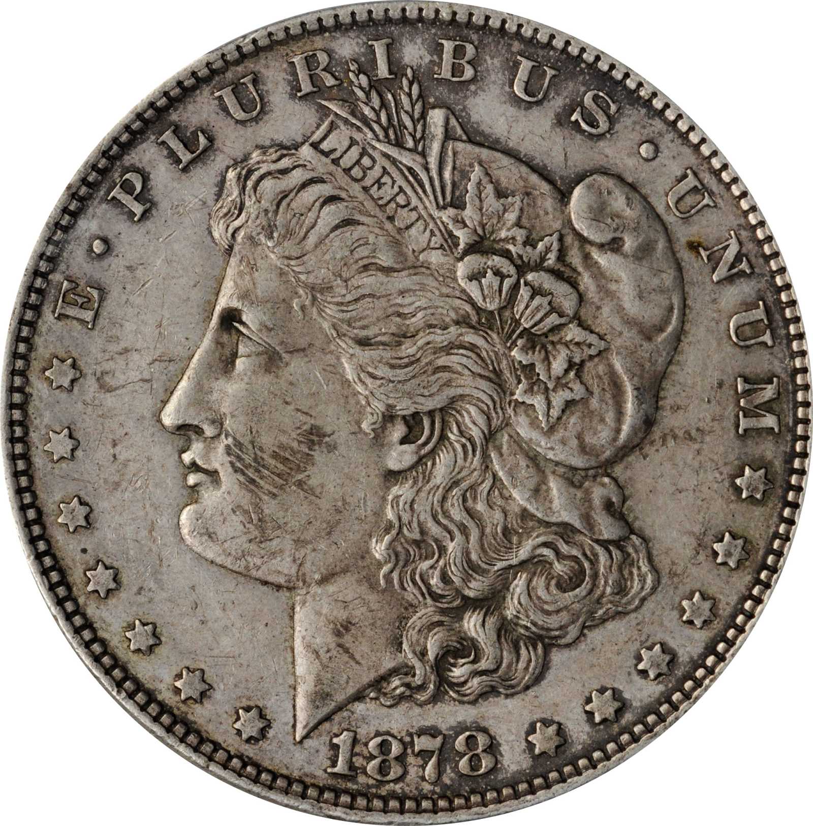 image for: 1878 Morgan Silver Dollar. 8 Tailfeathers. VAM-9. Top 100 Variety. First Morgan Dollar. EF-45 (PCGS).