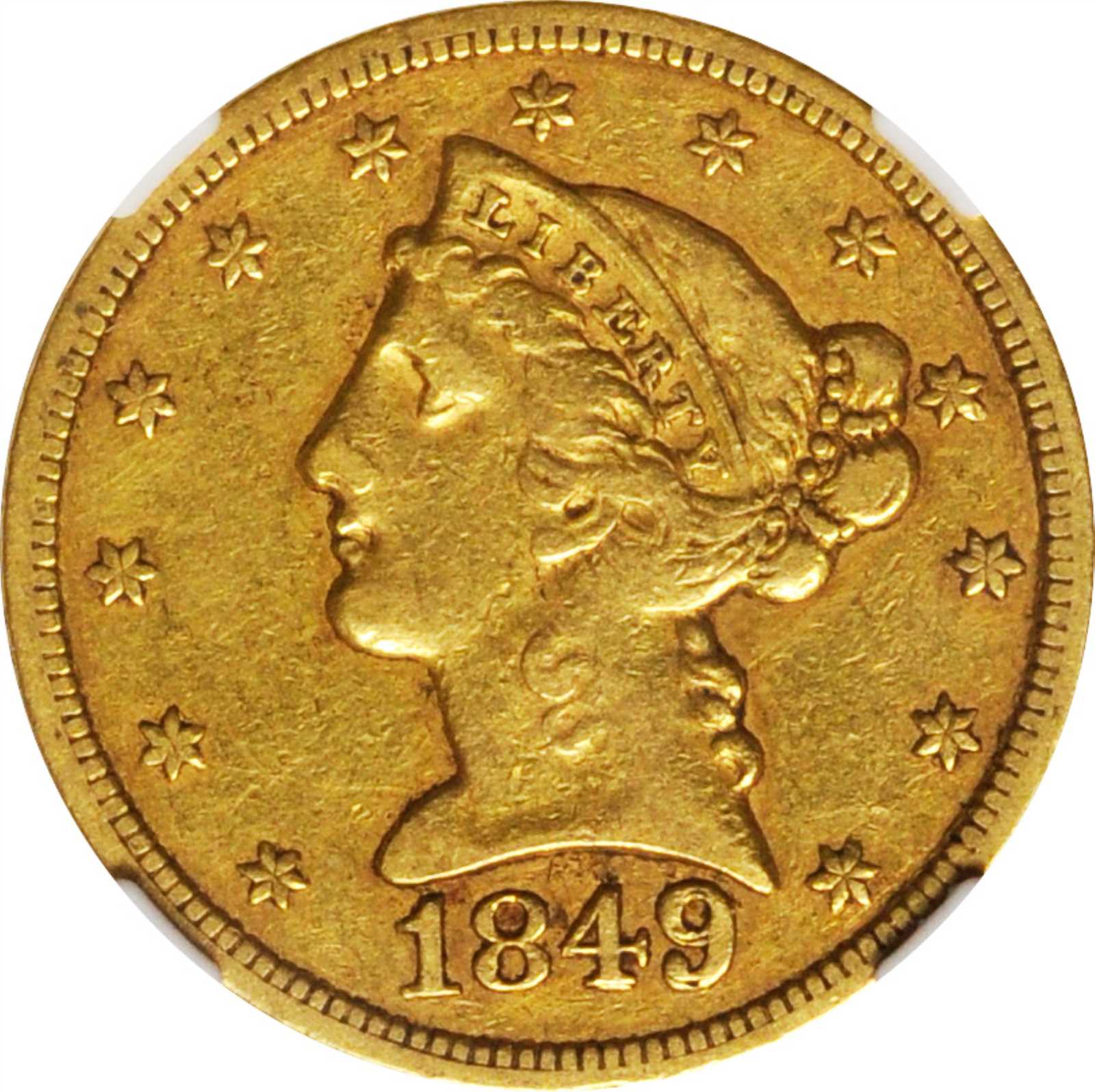 image for: 1849/49 Liberty Head Half Eagle. VP-001. Repunched Date. EF-45 (NGC). CAC.