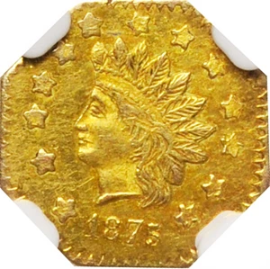image for: 1875 Octagonal $1. BG-1127. Rarity-4. Indian Head. MS-61 (NGC).