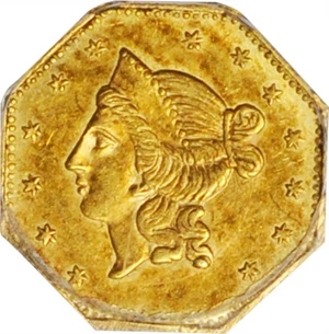 image for: 1853-N Octagonal $1. BG-530. Rarity-2. Liberty Head. AU-58 (PCGS).