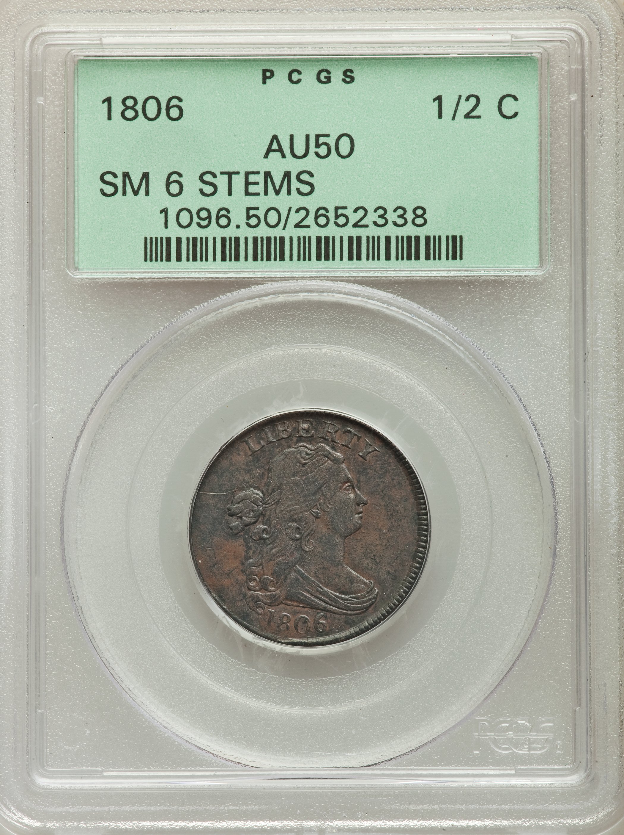 1806 1/2c Small 6, Stems, C-2 MS BN AU50 BN thumbnail 4