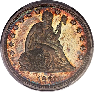 image for: 1860 25C PR65 PCGS Gold Shield. Briggs 9-H....