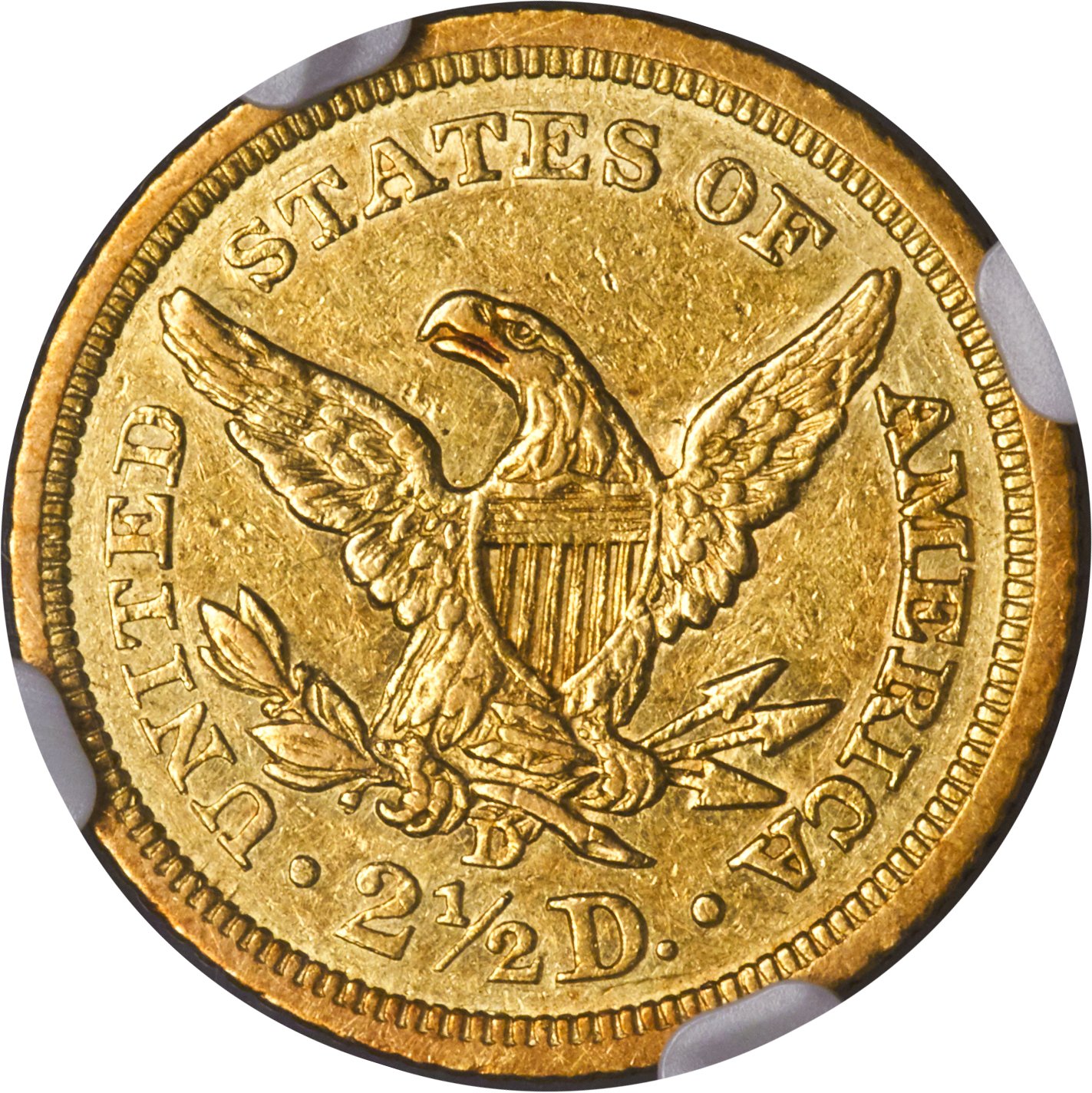 image for: 1841-D $2 1/2 AU50 NGC. Rotated Reverse, Variety 2-C....