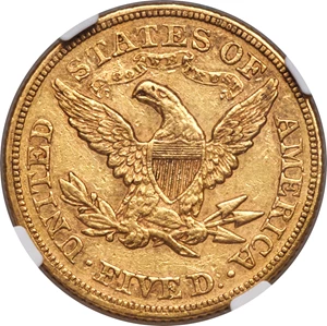 image for: 1877 $5 AU55 NGC....