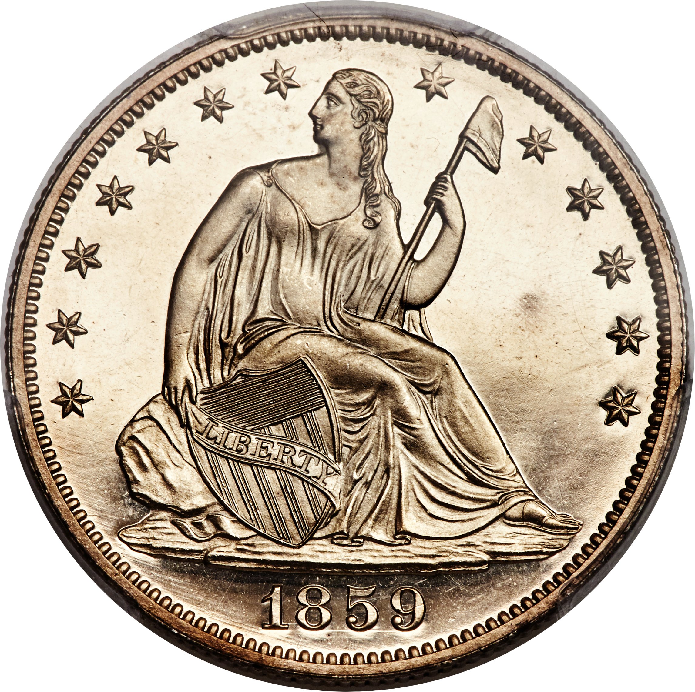 image for: 1859 50C PR65 Cameo PCGS Gold Shield....