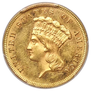 image for: 1865 $3 MS63 PCGS....