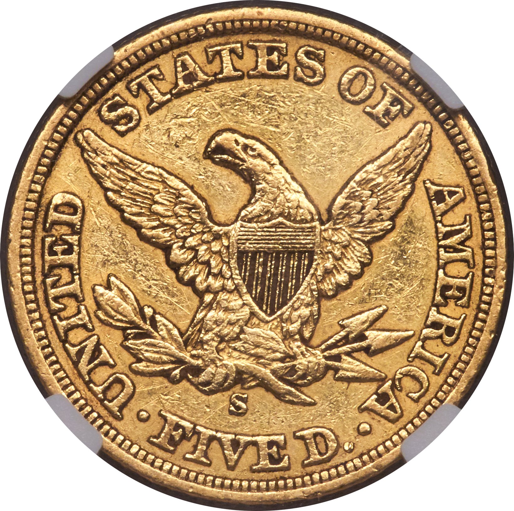 image for: 1859-S $5 AU50 NGC....