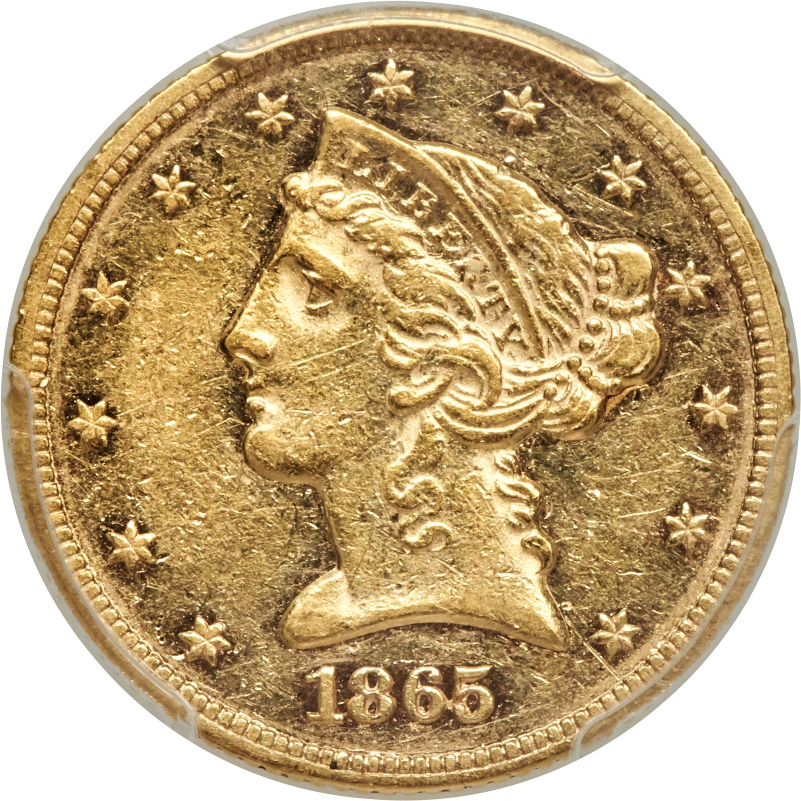image for: 1865 $5 AU53 PCGS....