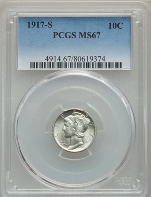image for: 1917-S 10C MS67 PCGS....