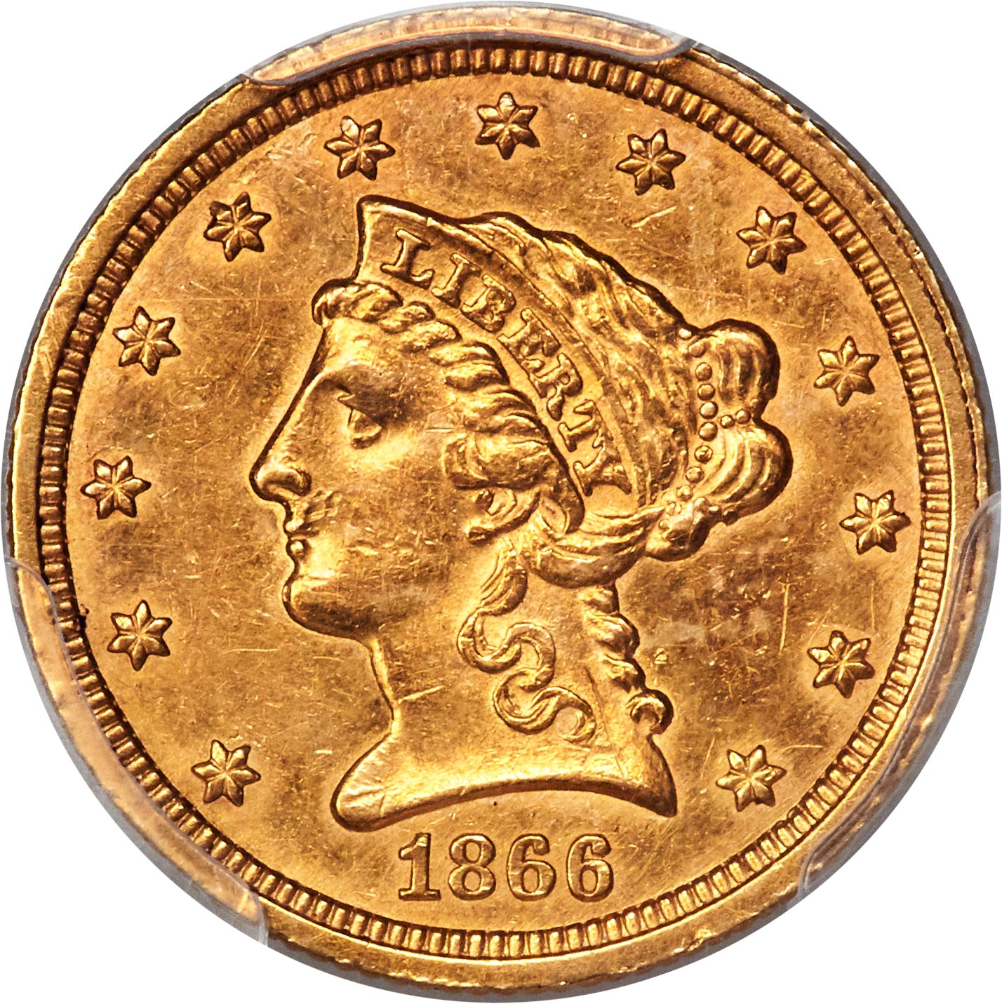 image for: 1866 $2 1/2 XF40 PCGS....