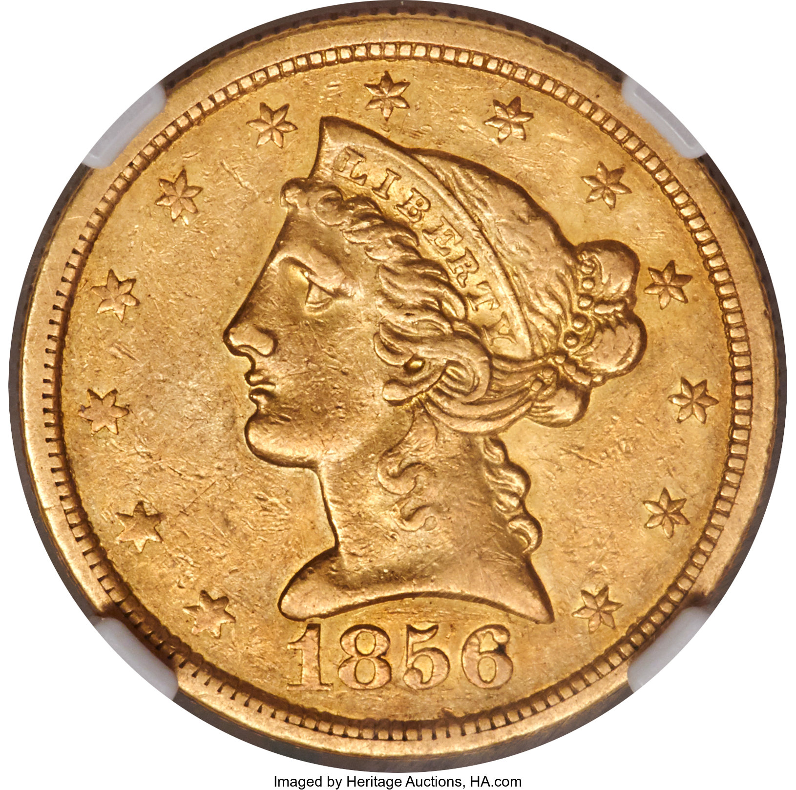 image for: 1856-O $5 AU50 NGC. Variety 2....