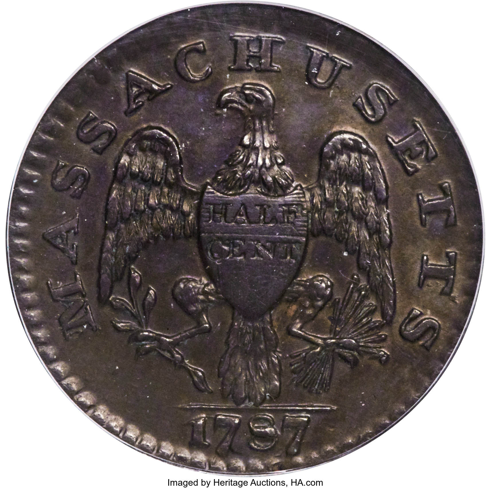1787 Copper Massachusetts MS BN MS63 BN thumbnail 5