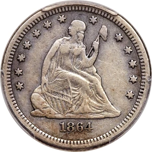 image for: 1864-S 25C VF30 PCGS....