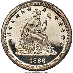 image for: 1866 25C Motto PR66 Cameo PCGS. Briggs 2-B....