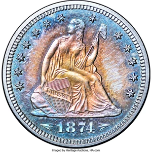 image for: 1874 25C Arrows PR65 NGC....