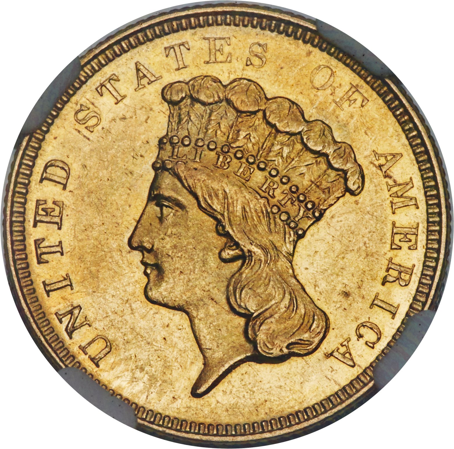 1854-O $3 MS61 NGC. Variety 2. ...