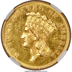 image for: 1865 $3 MS60 NGC....
