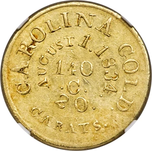 image for: (1834-1837) $5 C. Bechtler Five Dollar, 140 G., 20 Distant, RUTHERF:, AU58 NGC. K-19, Low R.6....