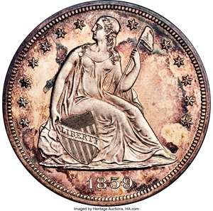 image for: 1859 $1 PR64 NGC. CAC. OC-P1, R.3....