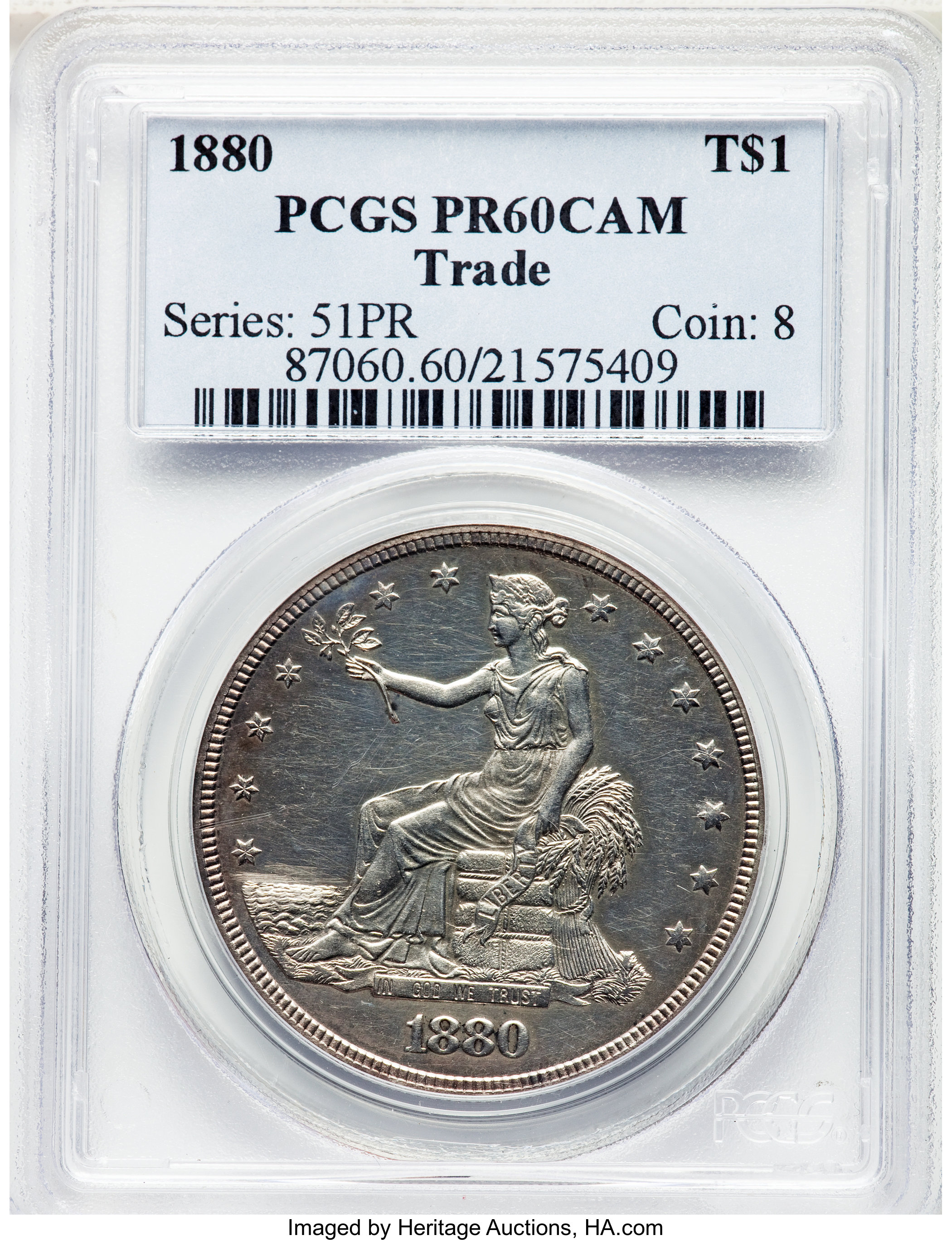 1880 T$1 PR60 Cameo PCGS. ...