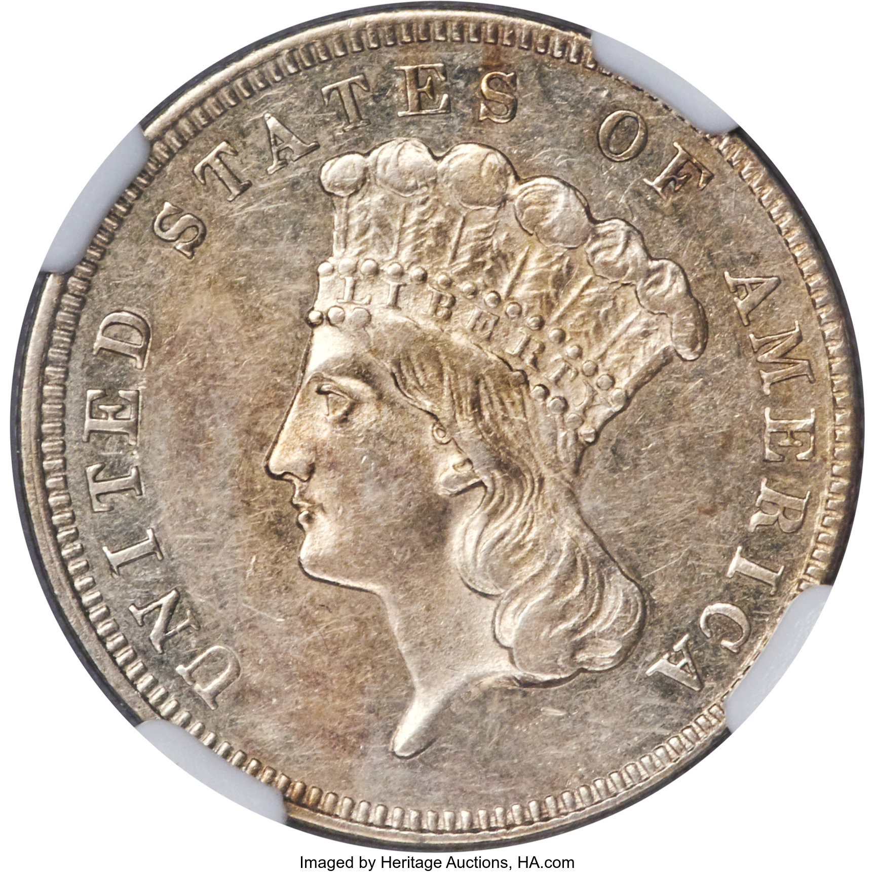 image for: 1867 $3 Three Dollar, Judd-597, Pollock-661, R.8, PR58 NGC....