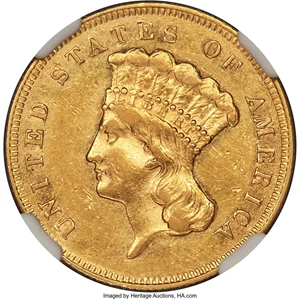 image for: 1865 $3 AU53 NGC....