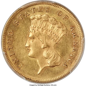 image for: 1867 $3 MS62 PCGS....