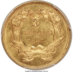 image for: 1867 $3 MS62 PCGS....