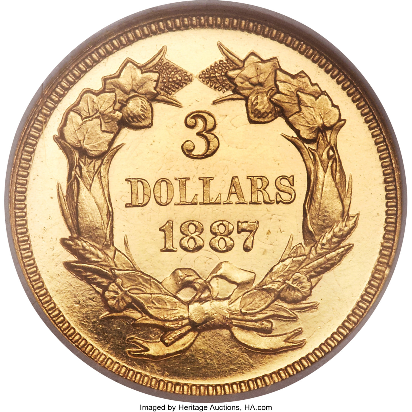 image for: 1887  $3 -- Triple Struck, Reverse Rotated -- PR63 Cameo NGC. JD-1, R.4....