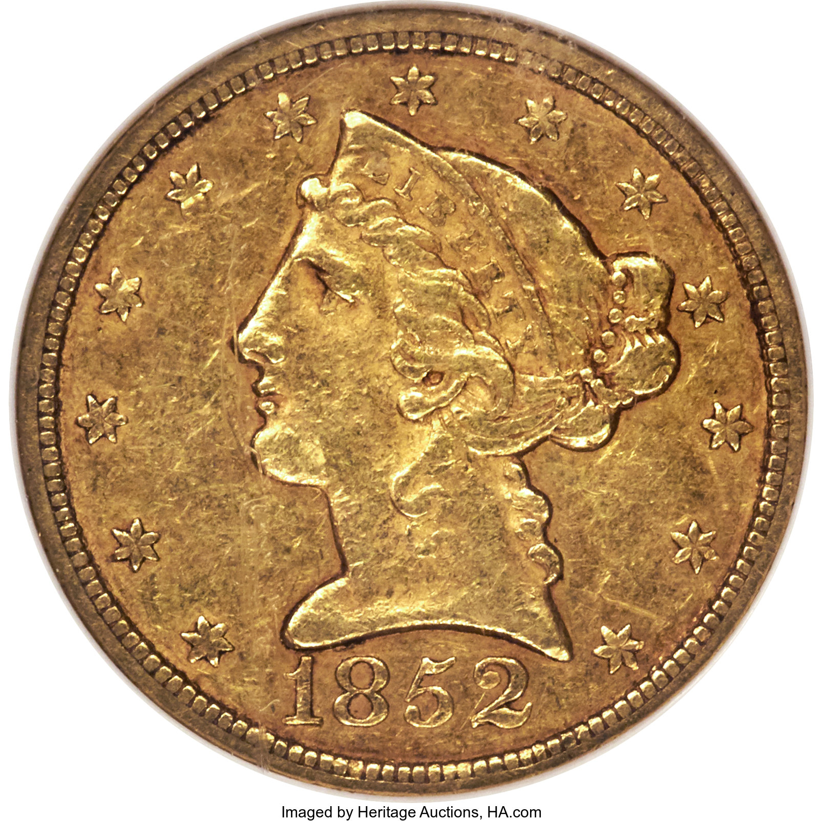 image for: 1852-C $5 AU53 NGC. Variety 2....