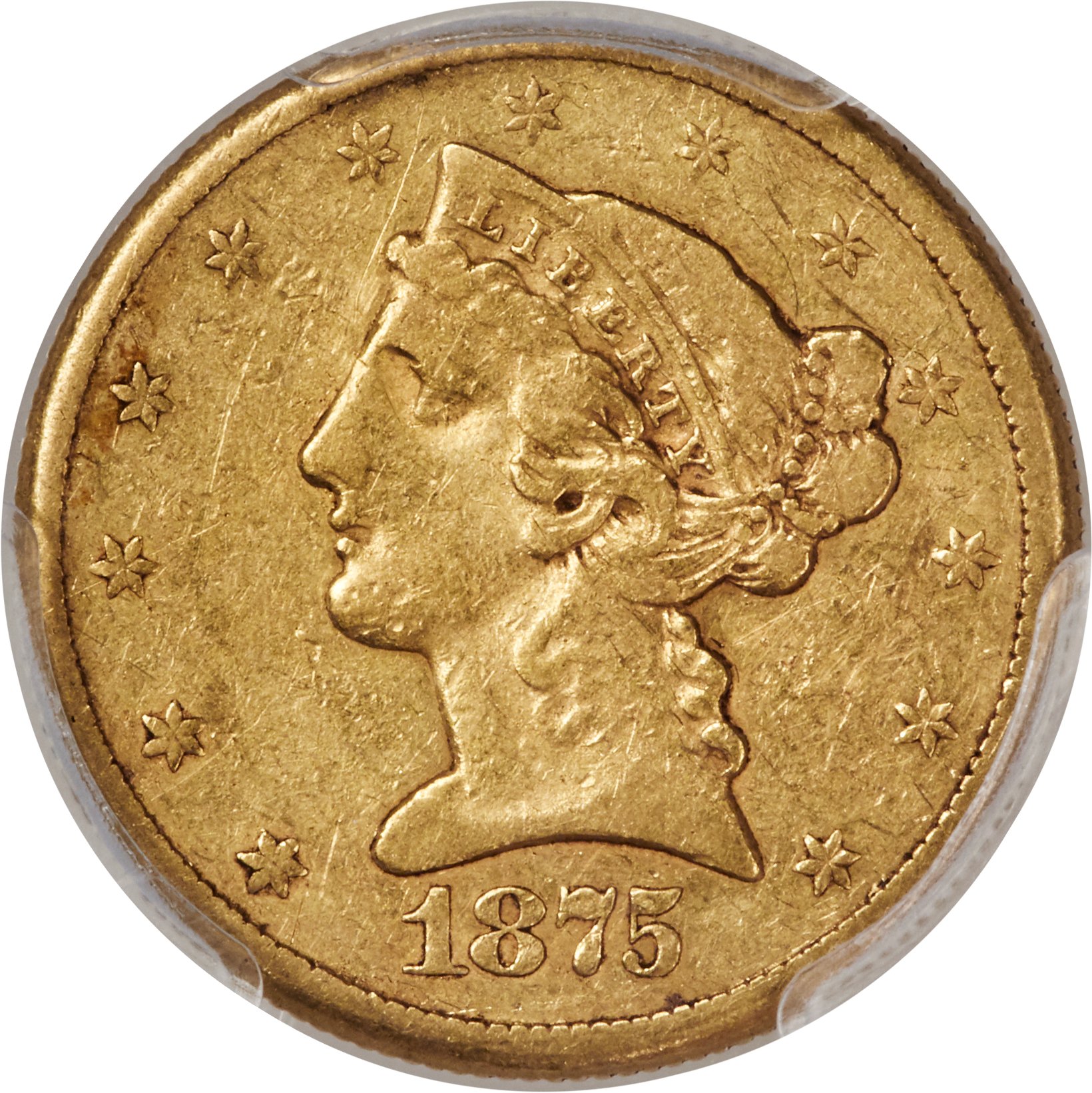 image for: 1875-CC $5 VF30 PCGS. Variety 2-C....