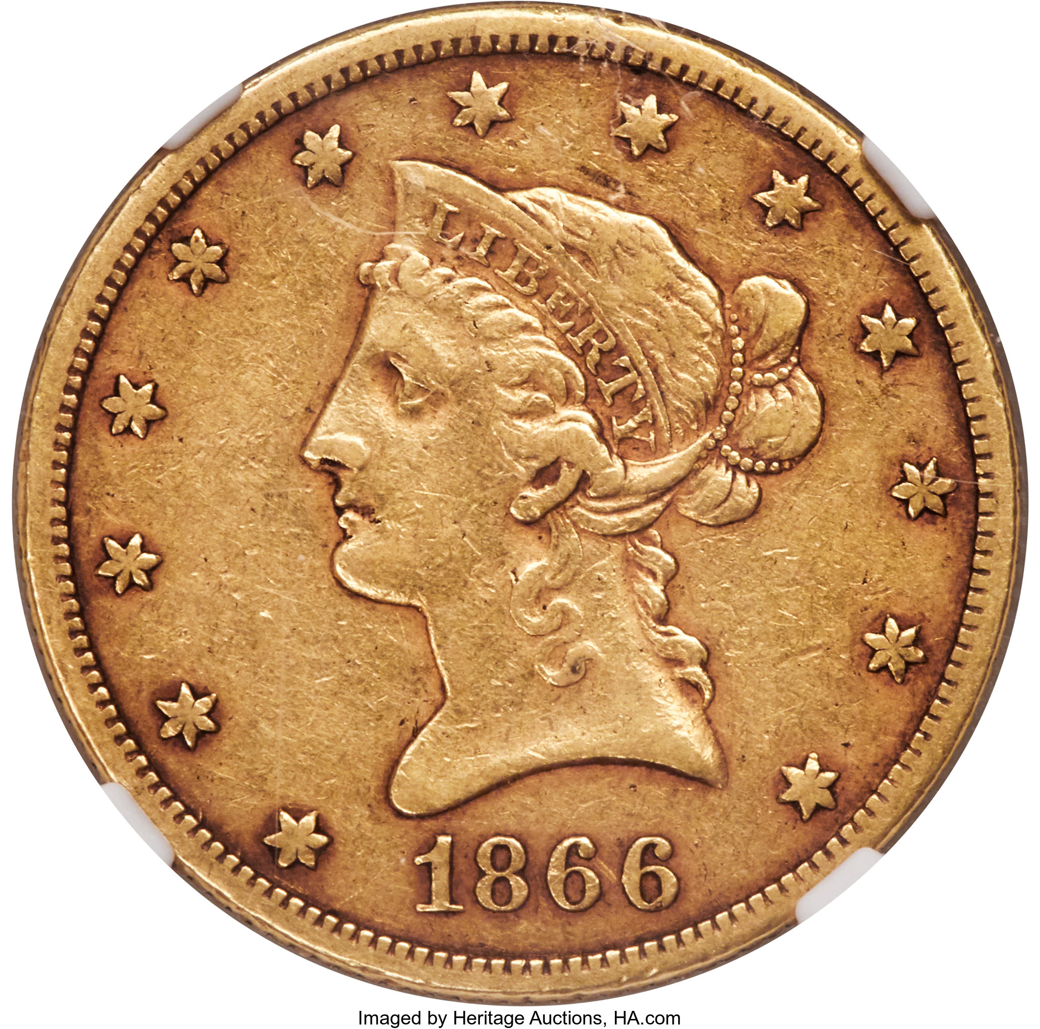 image for: 1866-S $10 Motto XF45 NGC....