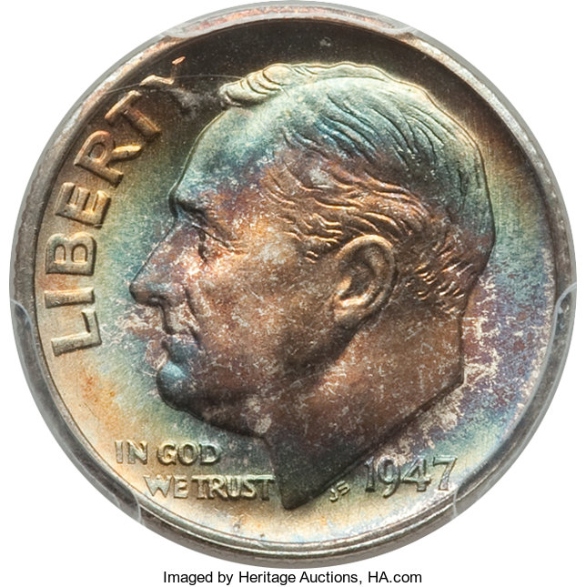 image for: 1947-S 10C MS67+ Full Bands PCGS. PCGS Population: (55/8 and 15/1+). NGC Census: (62/3 and 1/0+). CDN: $95 Whsle. Bid for p...