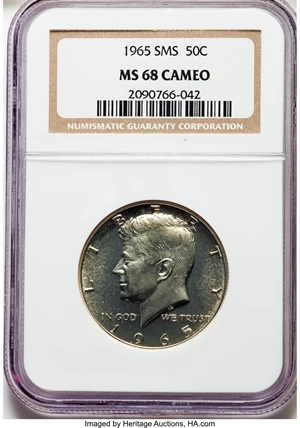 image for: 1965 50C SMS MS68 Cameo NGC. NGC Census: (48/1). PCGS Population: (7/0). ...