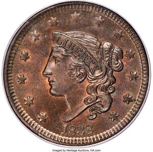 image for: 1838 1C N-1, R.1, MS66 Brown PCGS....