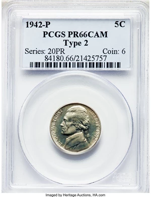 image for: 1942-P 5C Type Two PR66 Cameo PCGS....
