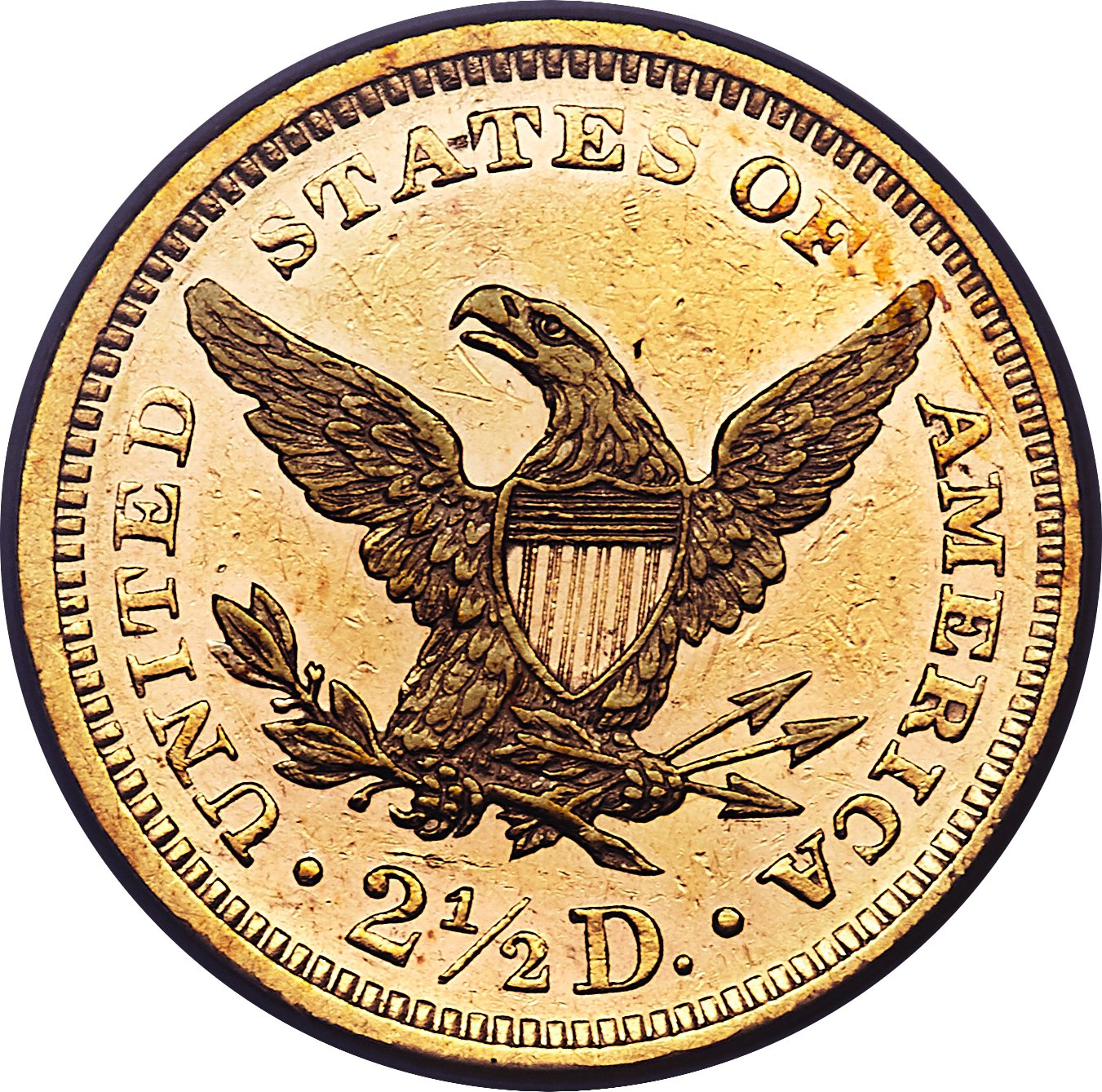 image for: 1867 $2 1/2 AU58 PCGS....