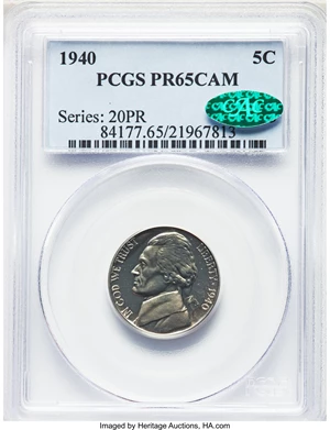 image for: 1940 5C PR65 Cameo PCGS. CAC. PCGS Population: (7/0). NGC Census: (0/4). PR65. ...