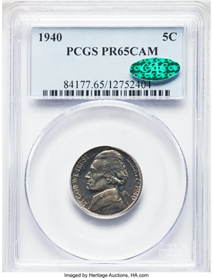 image for: 1940 5C PR65 Cameo PCGS. CAC. PCGS Population: (7/0). NGC Census: (0/4). PR65. ...