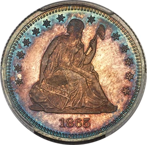 image for: 1865 25C PR66 PCGS. Briggs 3-B....