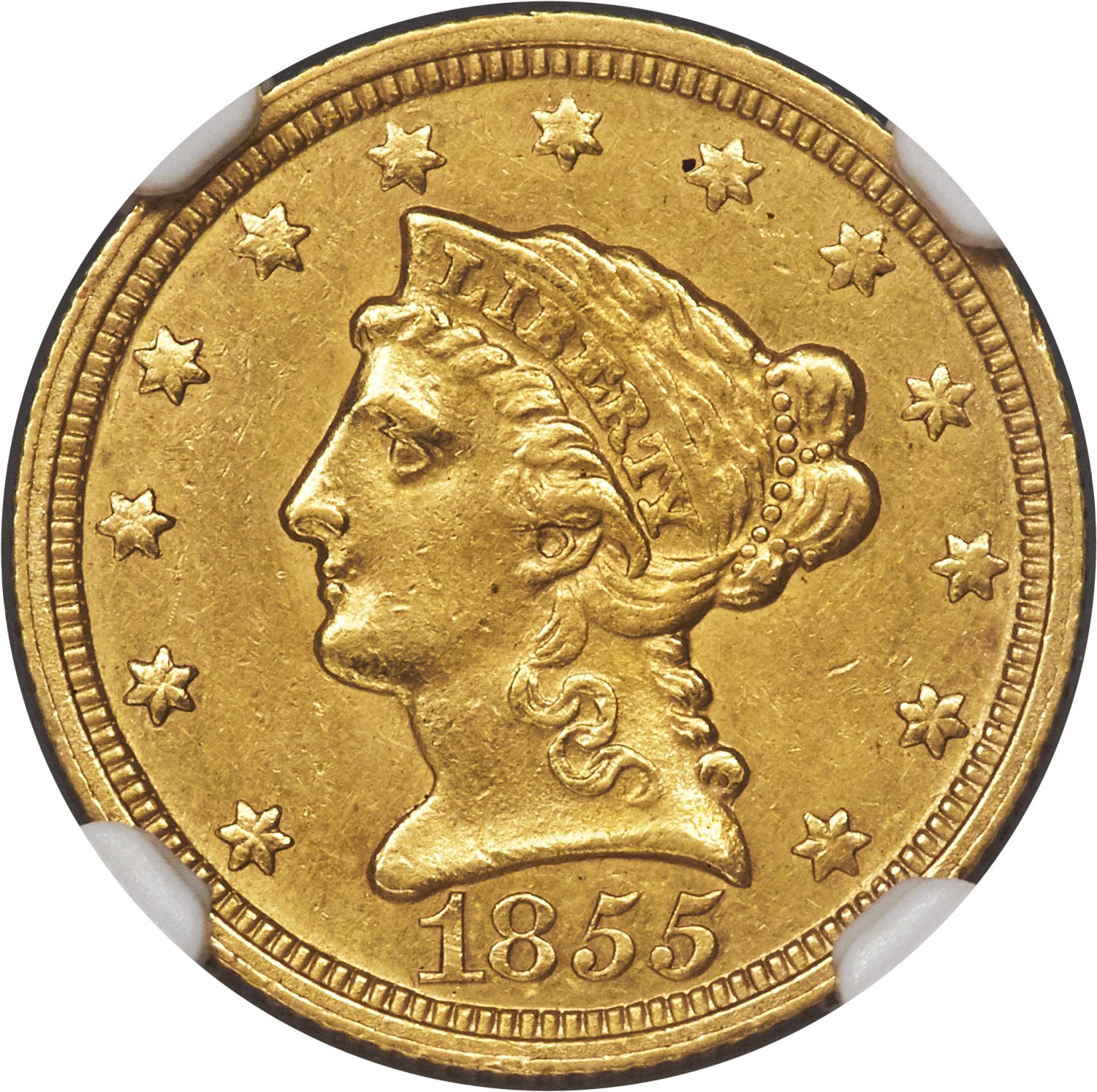 image for: 1855-C $2 1/2 AU58 NGC. Variety 1....