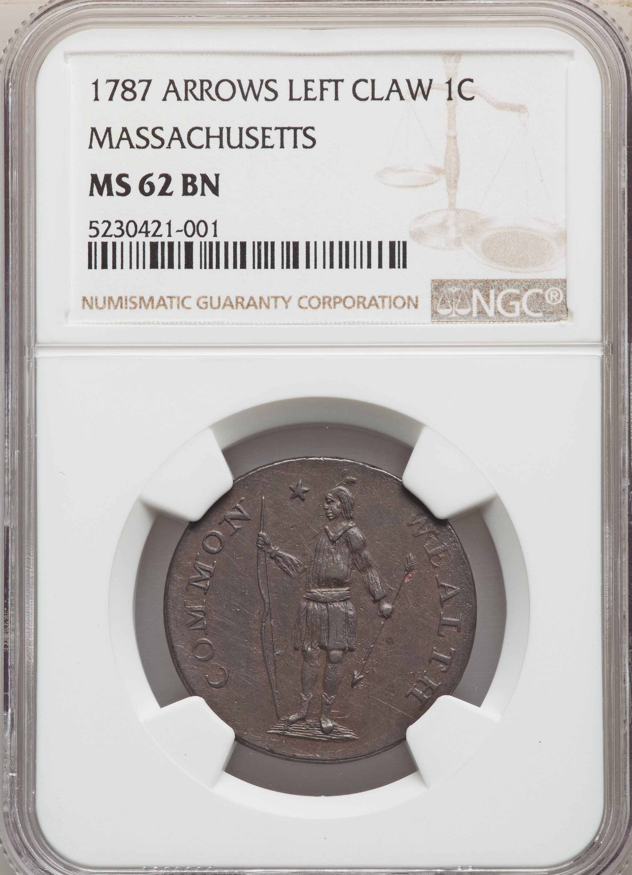 1787 Cent Massachusetts, Left Arrows MS BN MS60 BN thumbnail 14