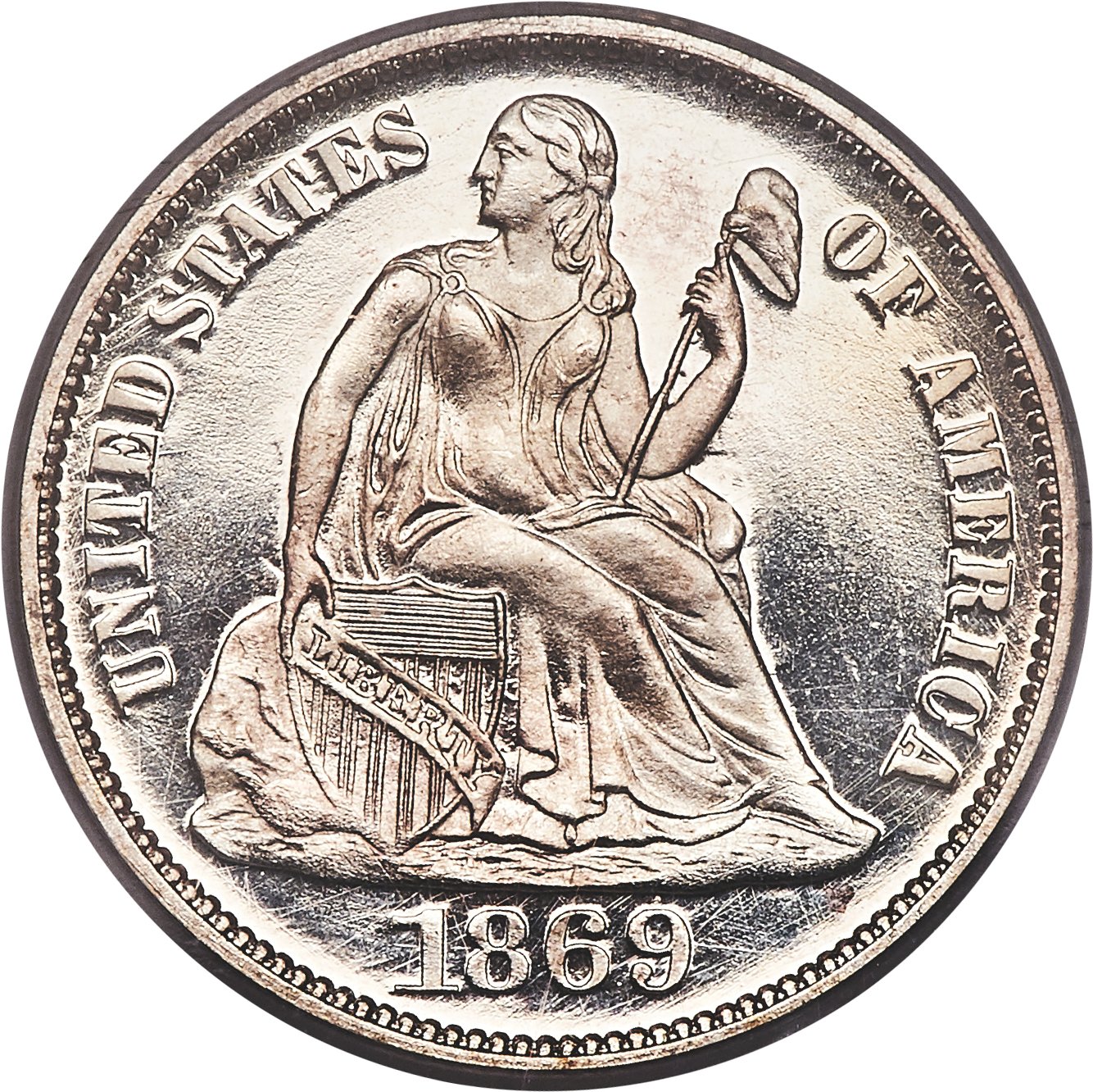 image for: 1869 10C PR66 Cameo PCGS. CAC....